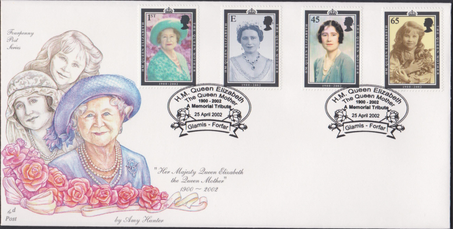 2002 -4d Post Queen Mother - FDC - Memorial Tribute Glamis - Forfar Postmark